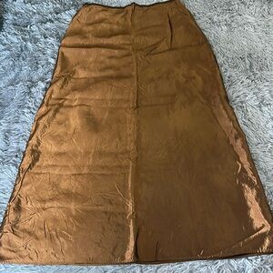 silk taffeta maxi skirt 14 bronze brown Luminous shine high waist back zipper